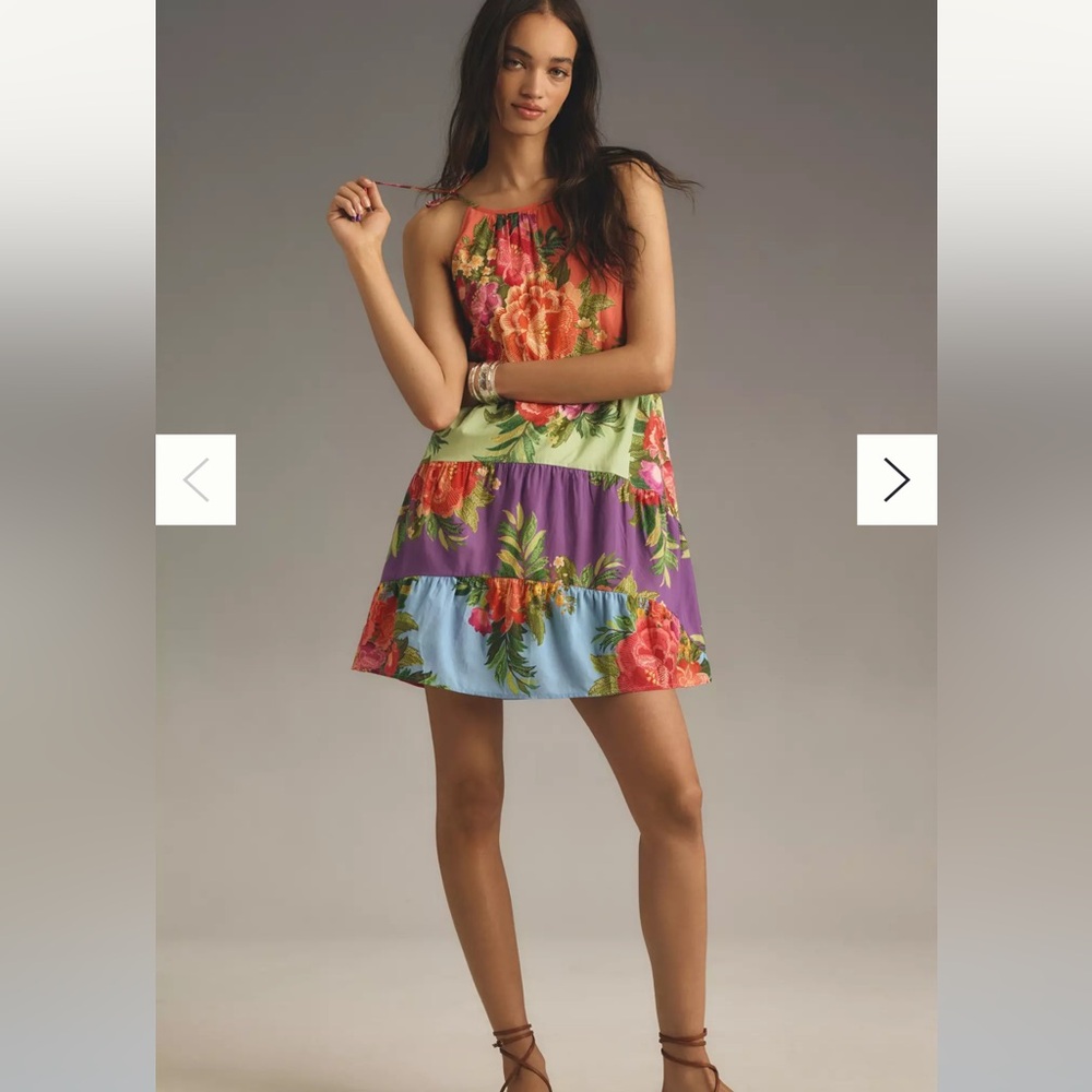 Farm Rio New Without Tags Halter Floral Tiered Mini Dress